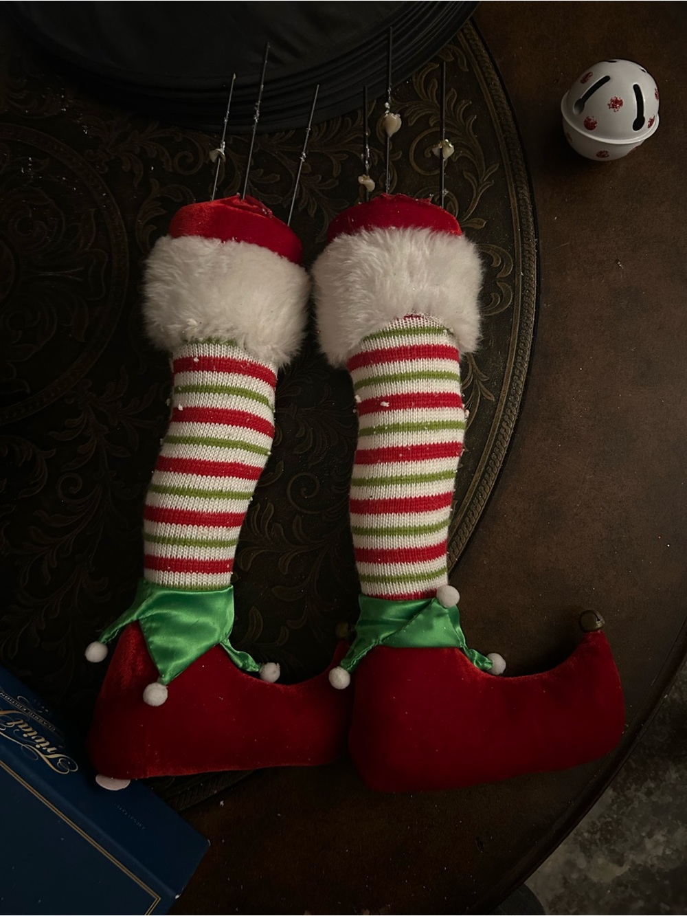 Holiday Elf Leg with Prongs in Red, Green & White - Festive Home Accent